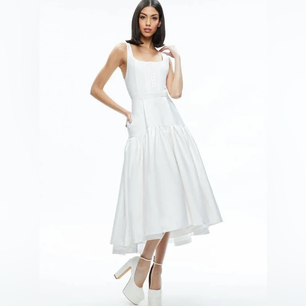 Alice + Olivia Diana structured midi dress in white